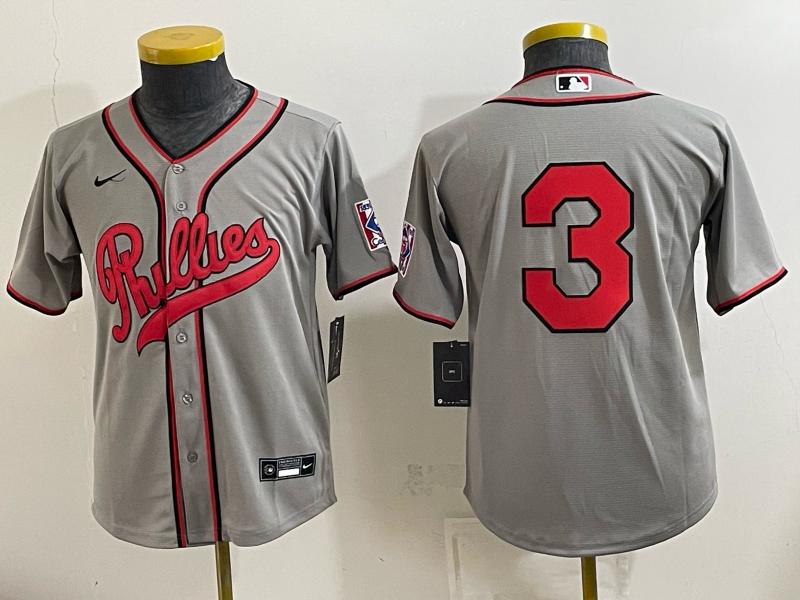 Youth 2026 Philadelphia Phillies #3 grey Game Nike MLB Jersey 083000->youth mlb jersey->Youth Jersey